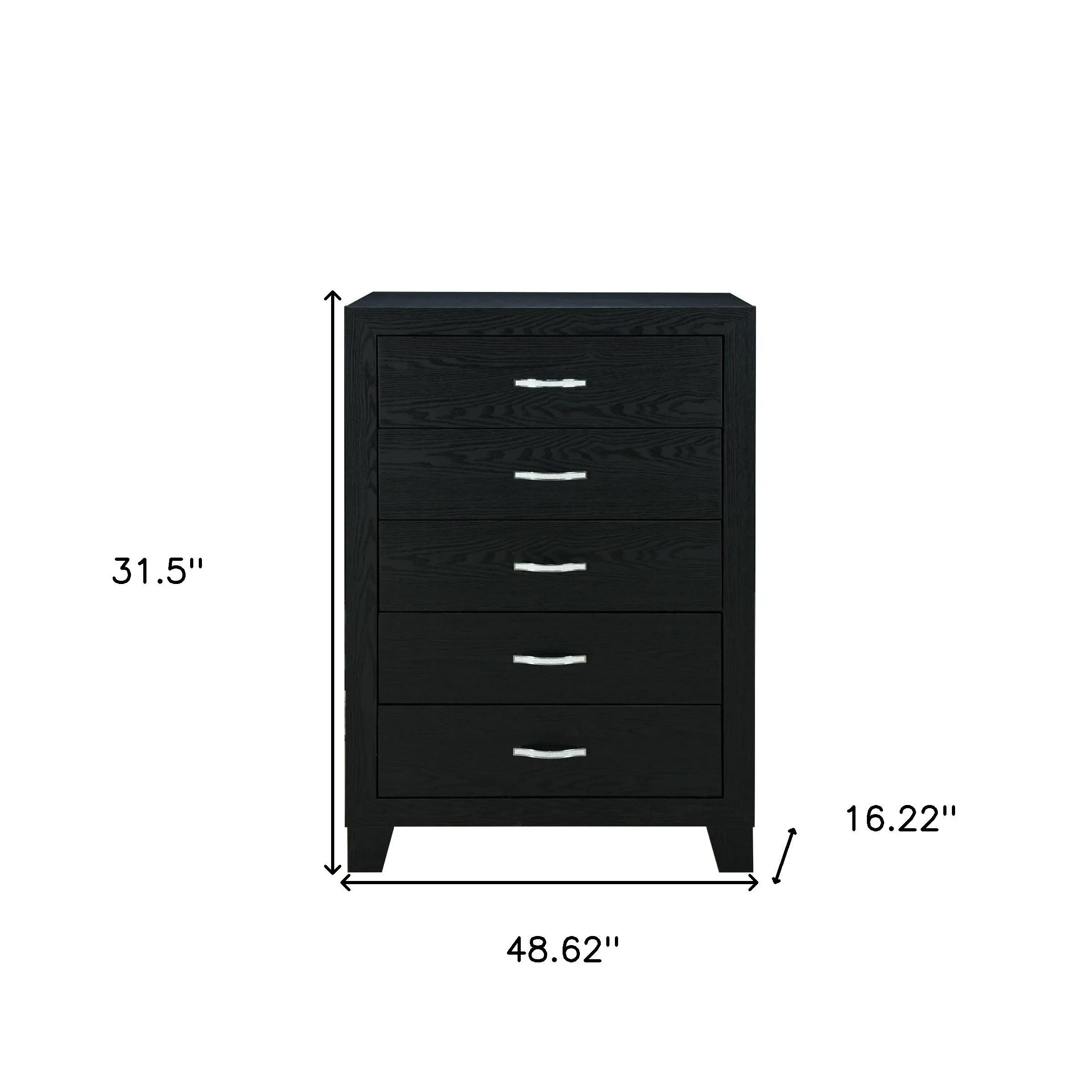 49" Black Wood Five Drawer Dresser Homeroots Bed & Bath