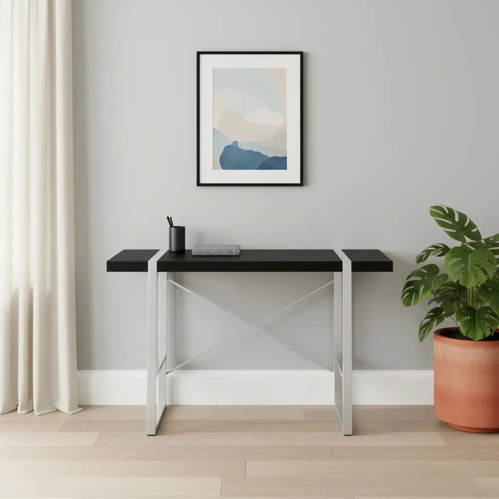 49" Black and Silver Computer Desk Homeroots Office