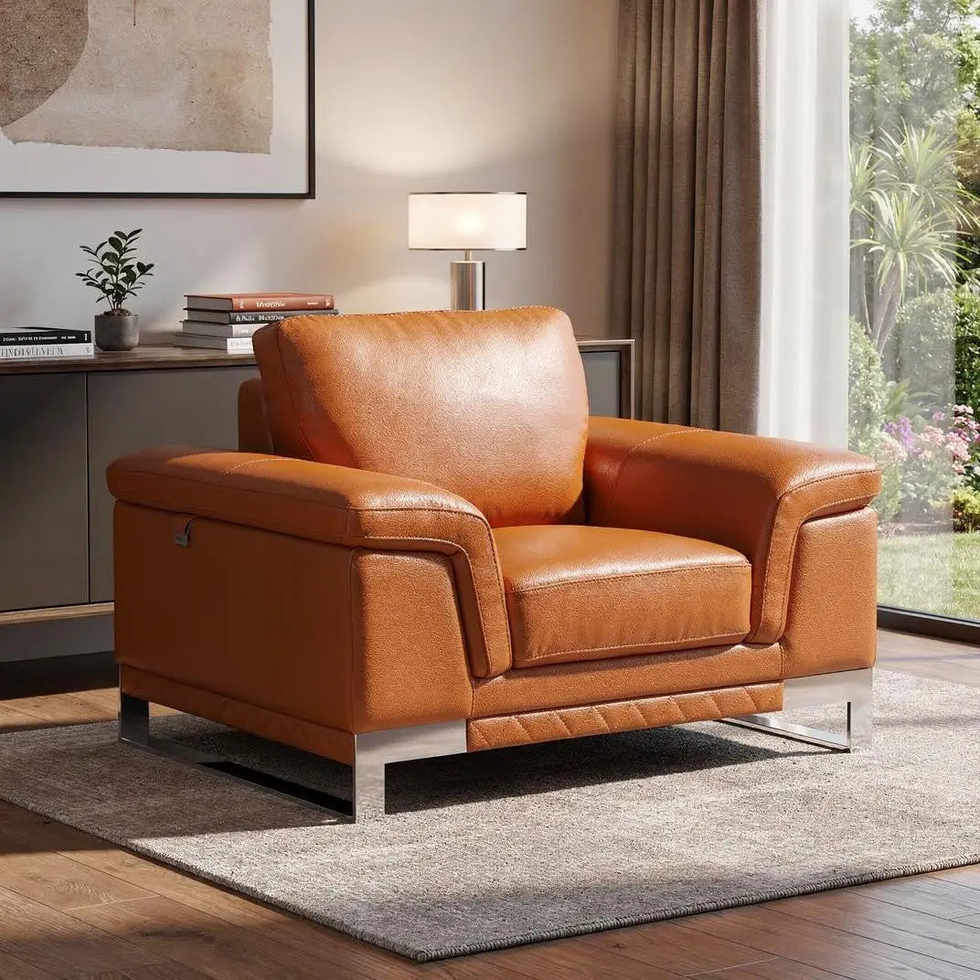49" Brown And Silver Genuine Leather Arm Chair Homeroots Living Room