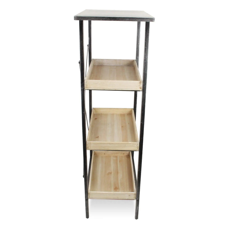 49" Brown Distressed Metal and Wood Three Tier Etagere Bookcase Homeroots Office