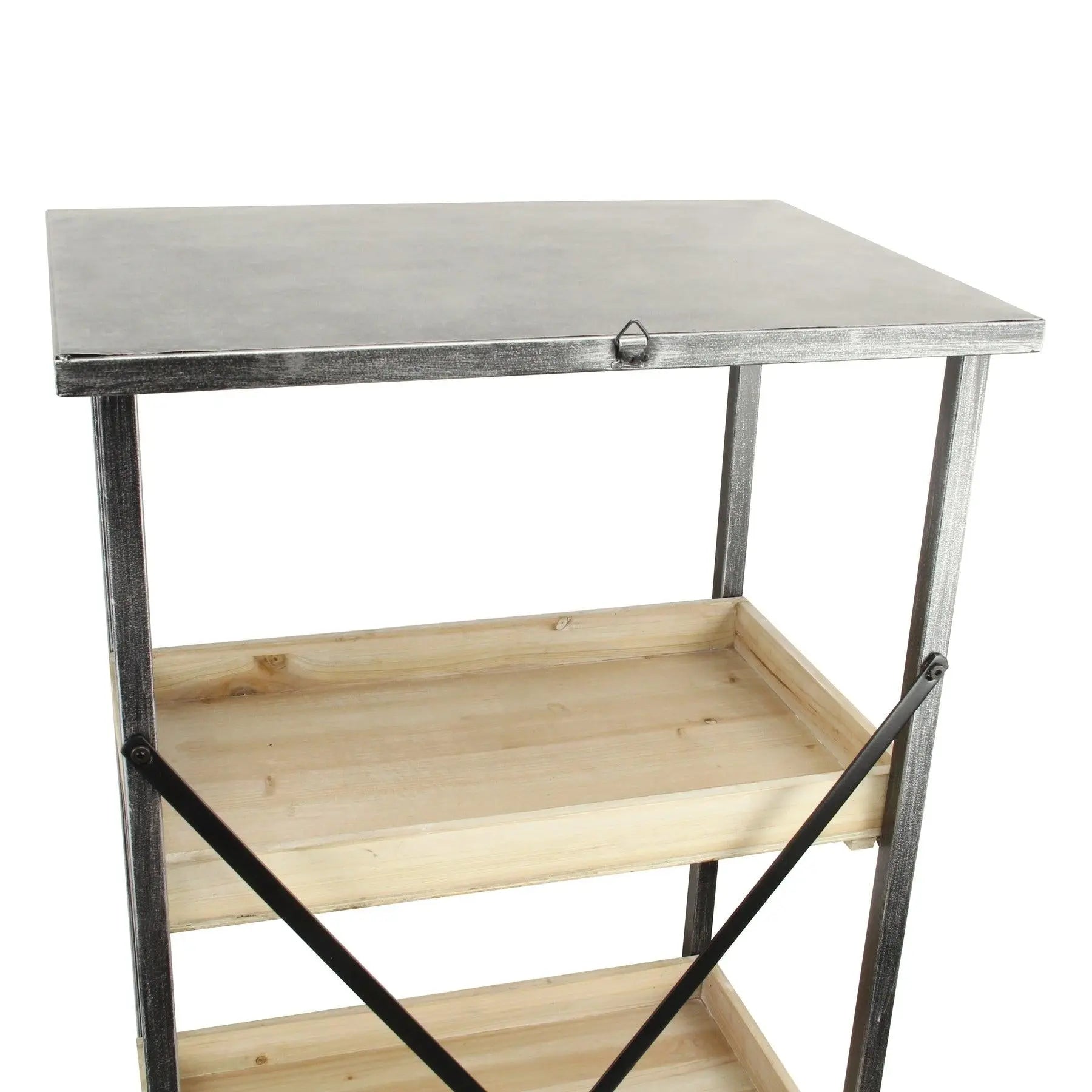 49" Brown Distressed Metal and Wood Three Tier Etagere Bookcase Homeroots Office