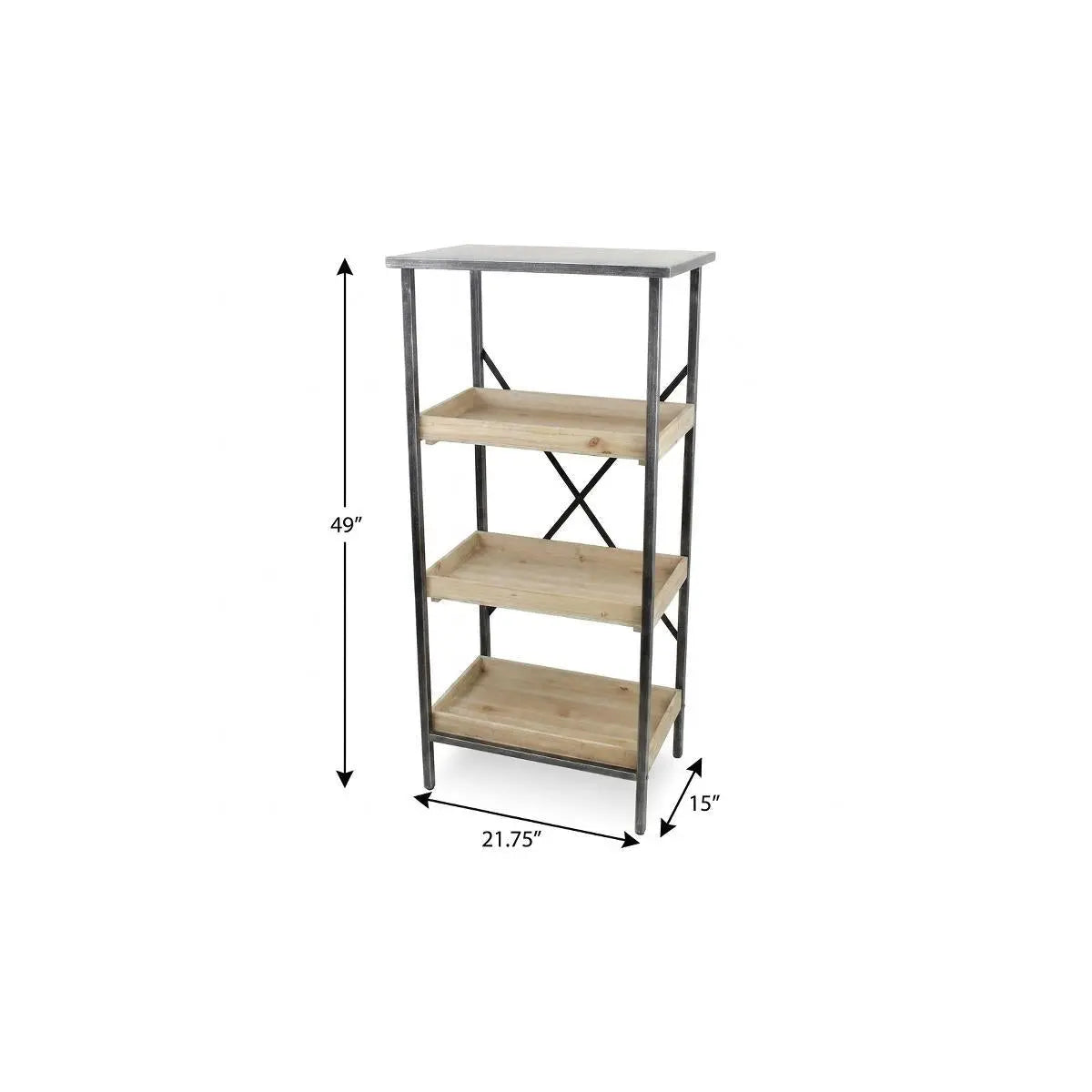49" Brown Distressed Metal and Wood Three Tier Etagere Bookcase Homeroots Office