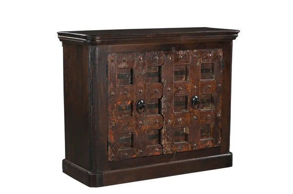 49" Dark Brown Distressed Solid Wood Carved Geometric Sideboard With Two Doors Homeroots Kitchen & Dining