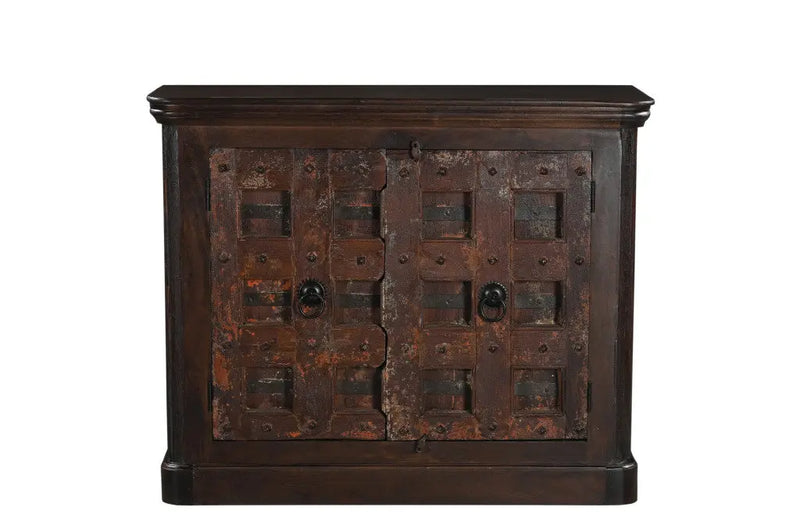 49" Dark Brown Distressed Solid Wood Carved Geometric Sideboard With Two Doors Homeroots Kitchen & Dining