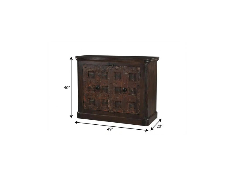 49" Dark Brown Distressed Solid Wood Carved Geometric Sideboard With Two Doors Homeroots Kitchen & Dining