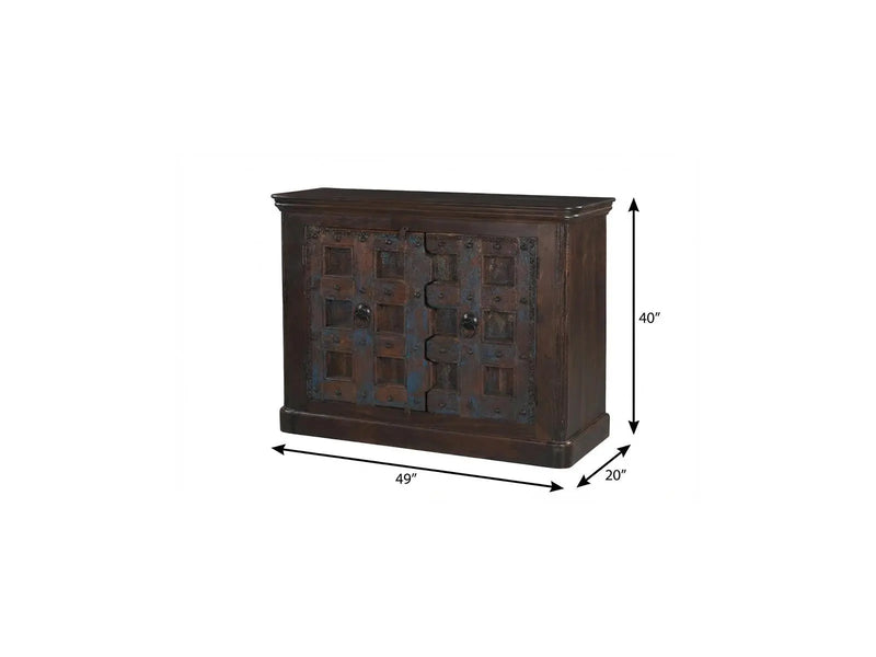 49" Dark Brown Distressed Solid Wood Carved Geometric Sideboard With Two Doors Homeroots Kitchen & Dining
