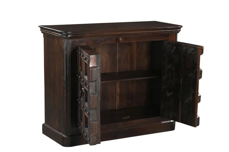 49" Dark Brown Distressed Solid Wood Carved Geometric Sideboard With Two Doors Homeroots Kitchen & Dining