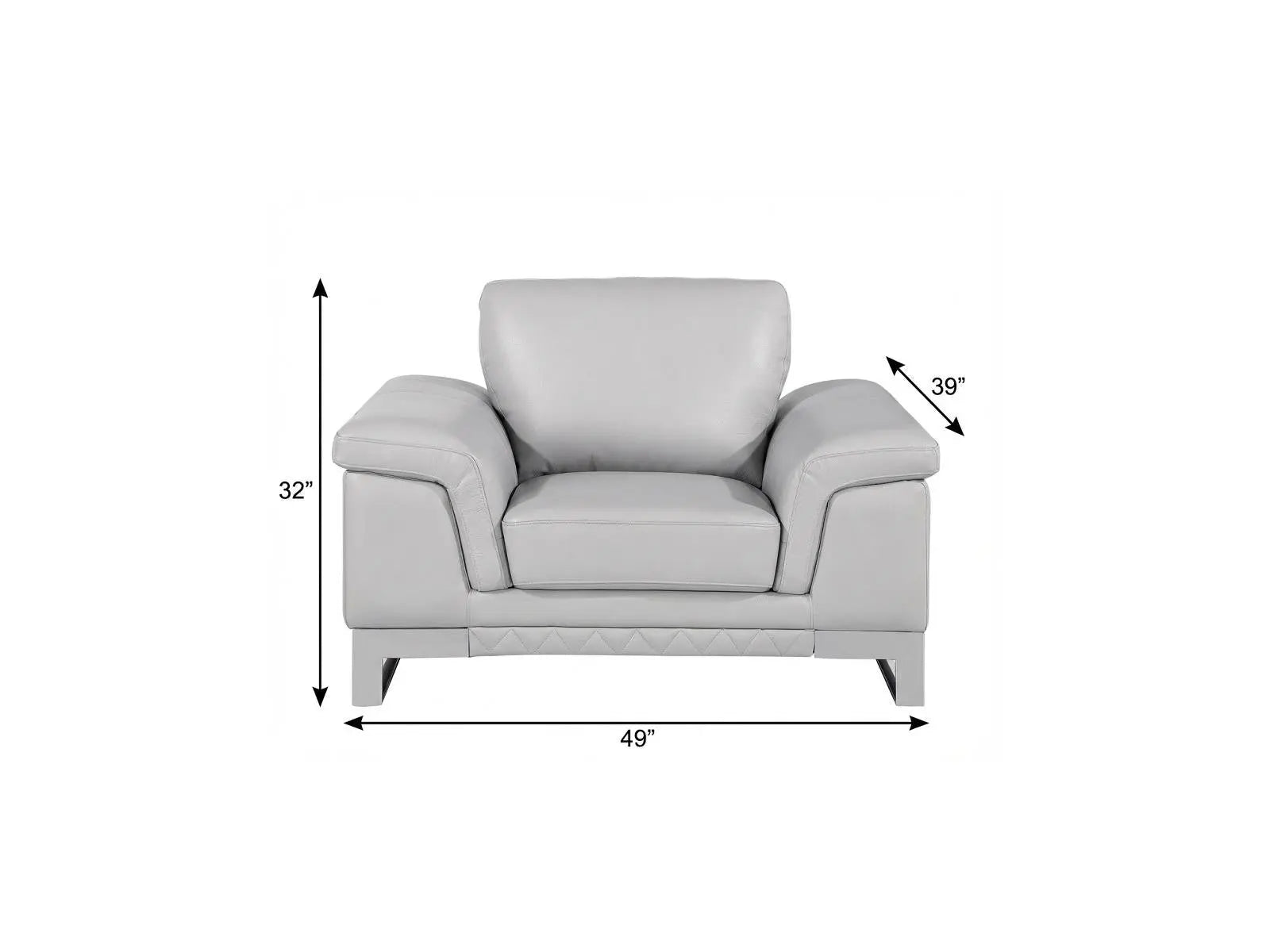 49" Dark Gray And Silver Genuine Leather Arm Chair Homeroots Living Room