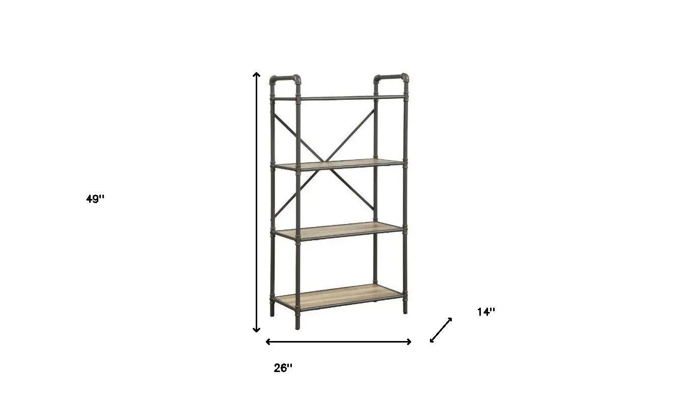 49" Gray Brown Metal Four Tier Etagere Bookcase Homeroots Office