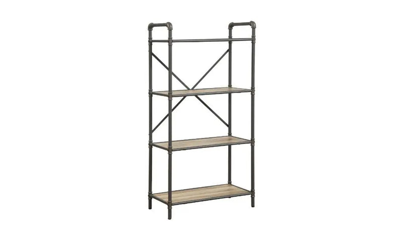 49" Gray Brown Metal Four Tier Etagere Bookcase Homeroots Office