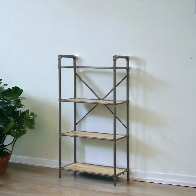 49" Gray Brown Metal Four Tier Etagere Bookcase Homeroots Office