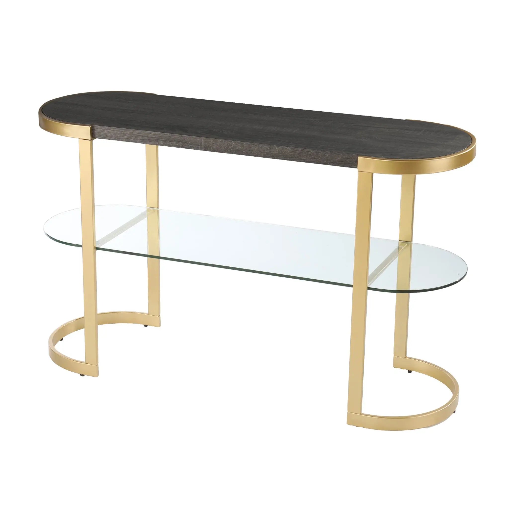 49" Gray and Gold Solid Wood Oval Sled Console Table With Storage Homeroots Living Room
