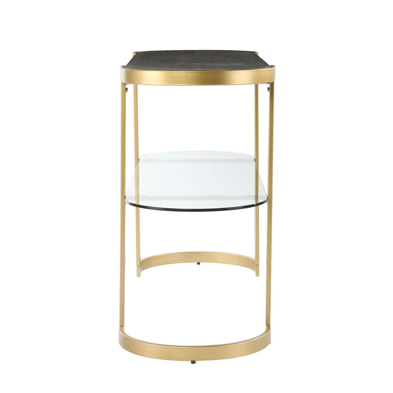 49" Gray and Gold Solid Wood Oval Sled Console Table With Storage Homeroots Living Room