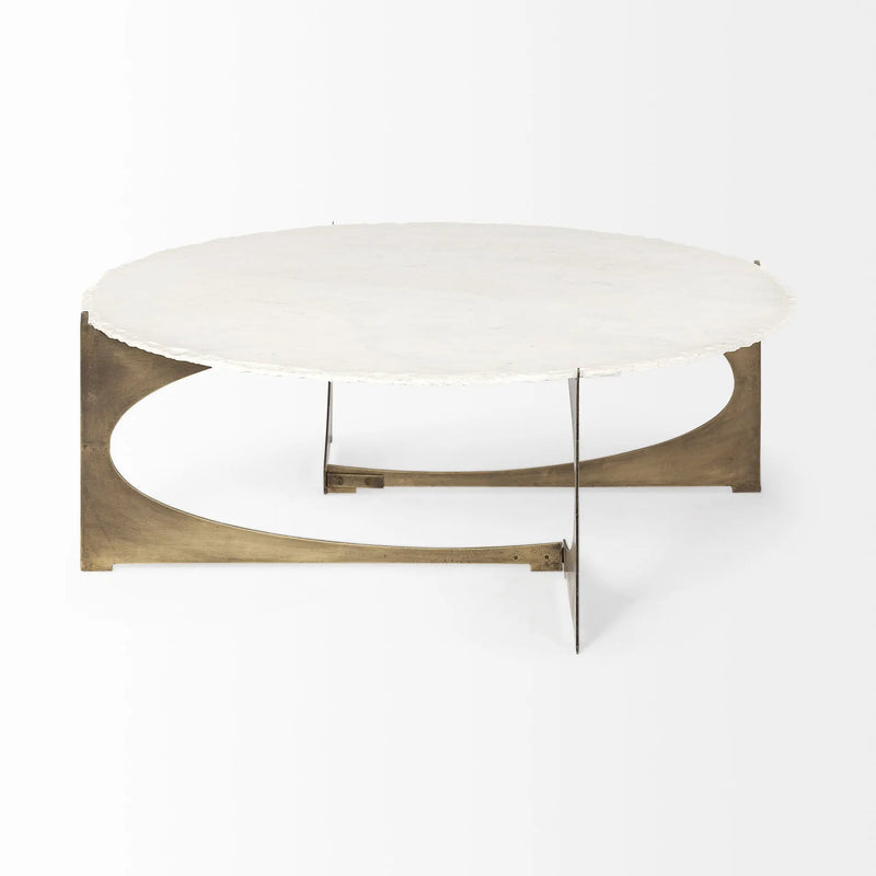 49" Round White Marble Top Gold And Metal Base Coffee Table Homeroots Living Room