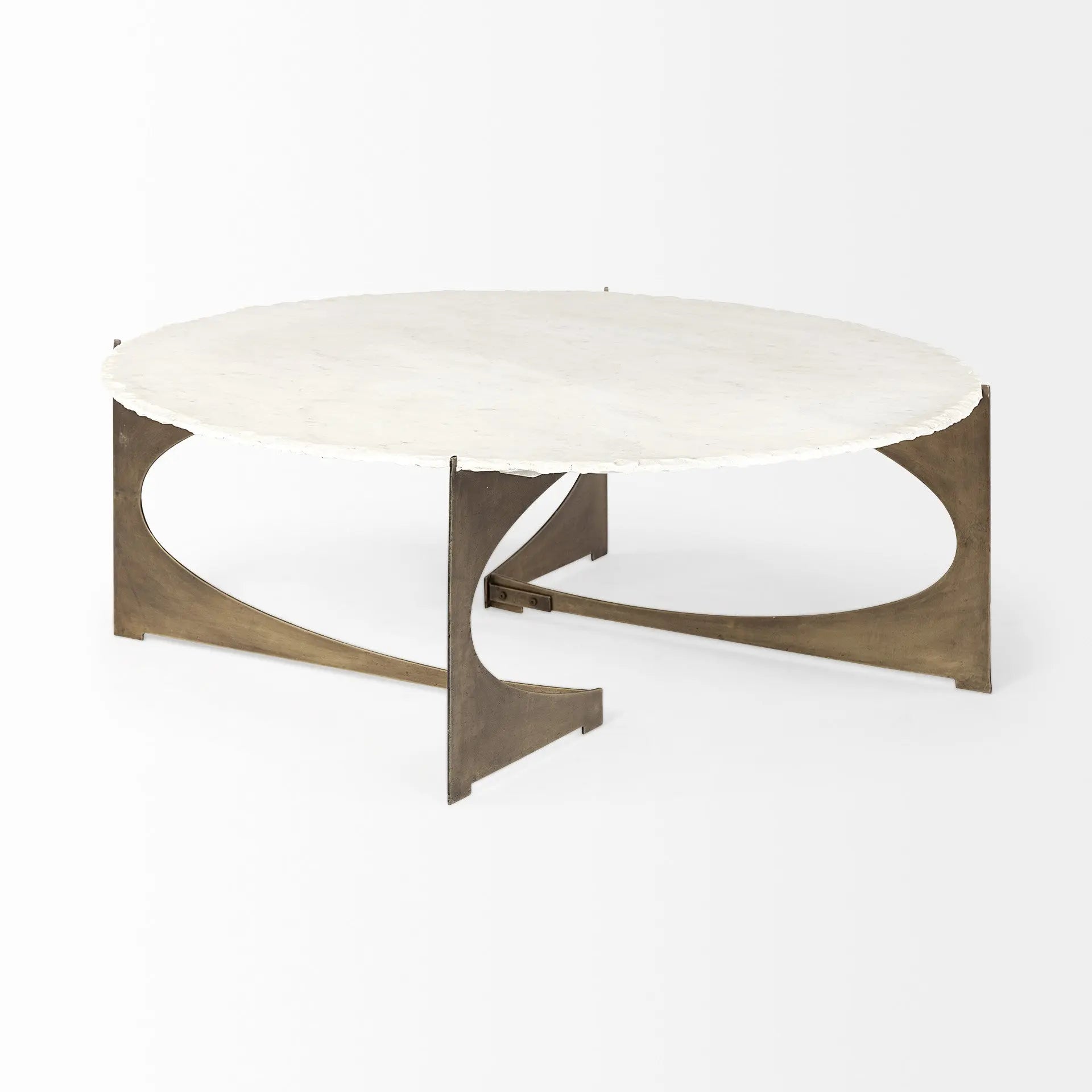 49" Round White Marble Top Gold And Metal Base Coffee Table Homeroots Living Room