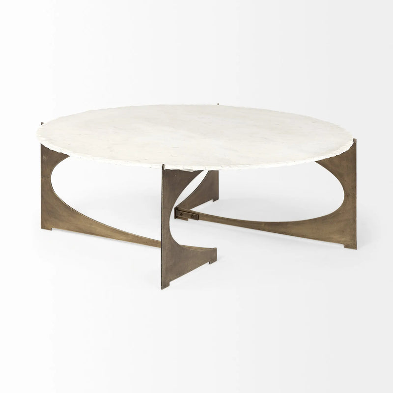 49" Round White Marble Top Gold And Metal Base Coffee Table Homeroots Living Room