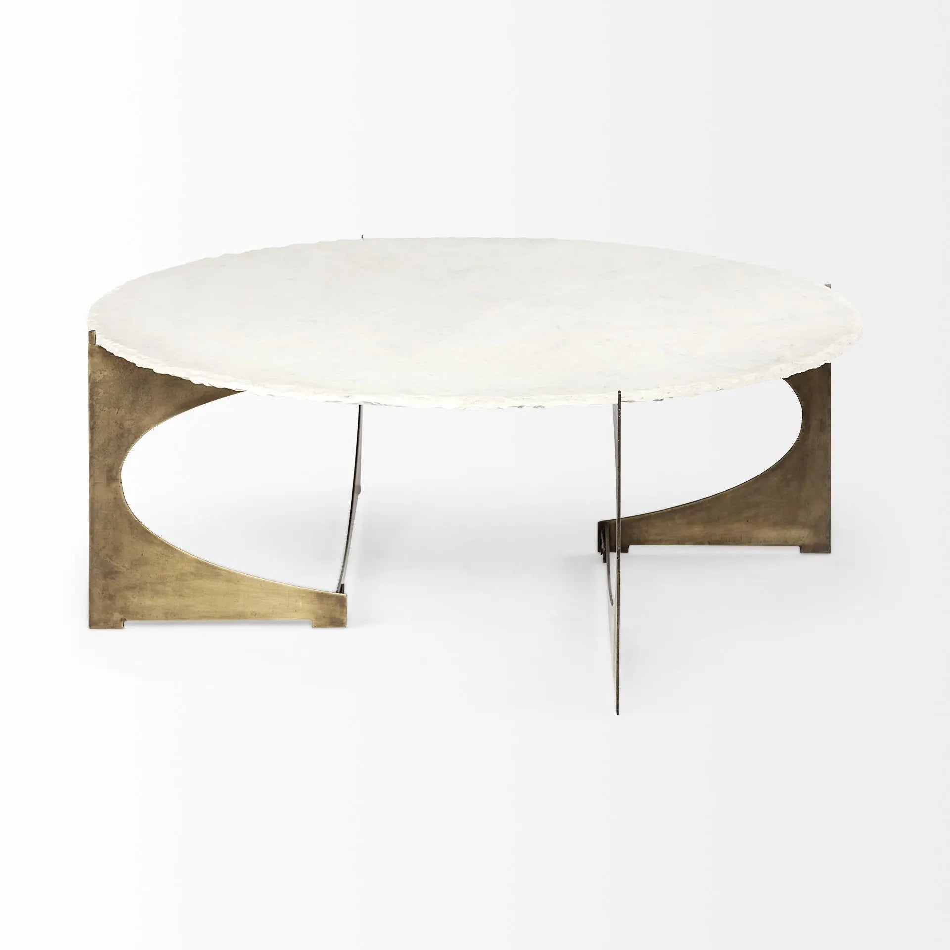 49" Round White Marble Top Gold And Metal Base Coffee Table Homeroots Living Room