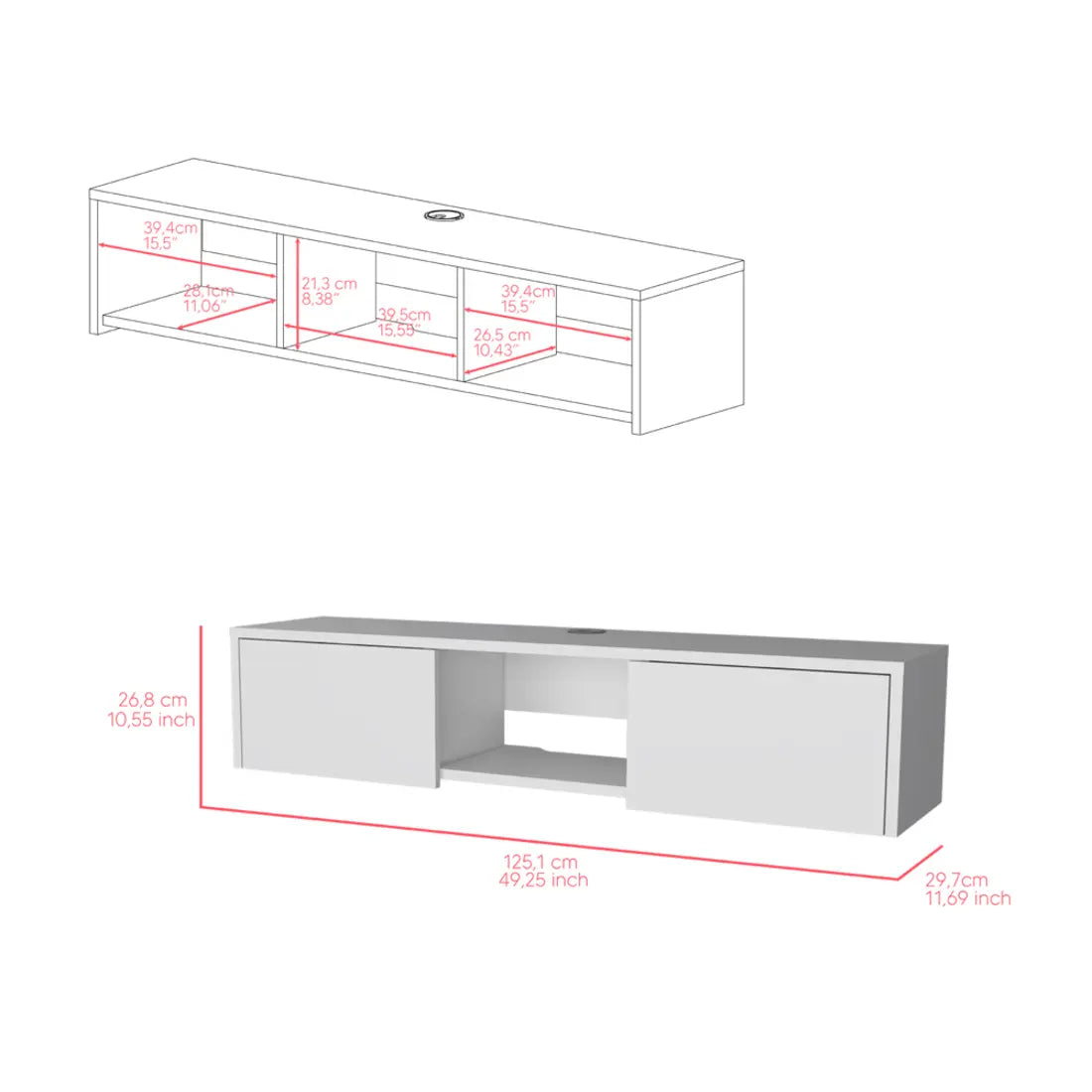 49" White Floating Mount TV Stand - GreatEagleInc