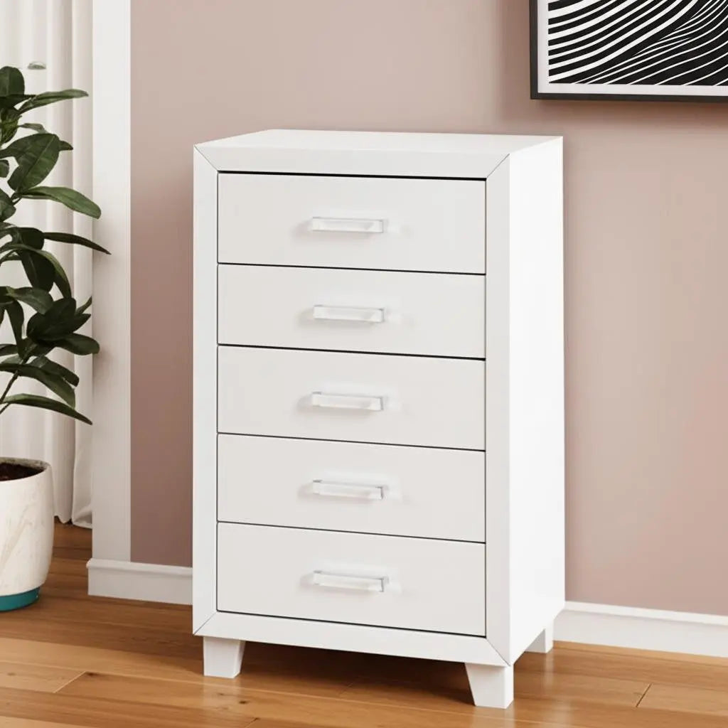 49" White Wood Five Drawer Dresser Homeroots Bed & Bath