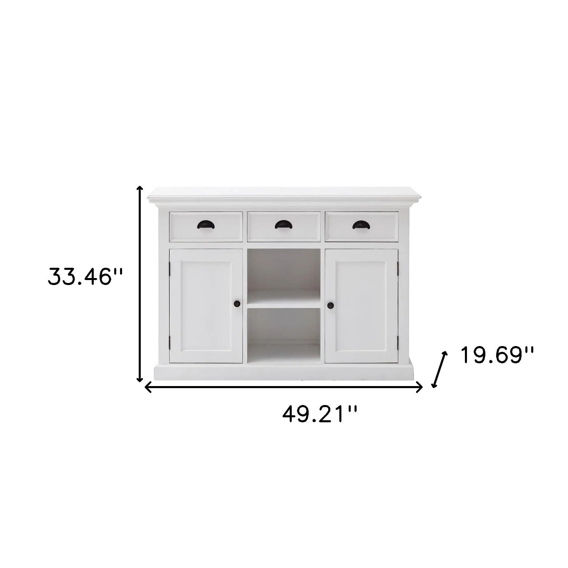 49" White Wood Three Drawer Sideboard with Two Doors Homeroots Kitchen & Dining