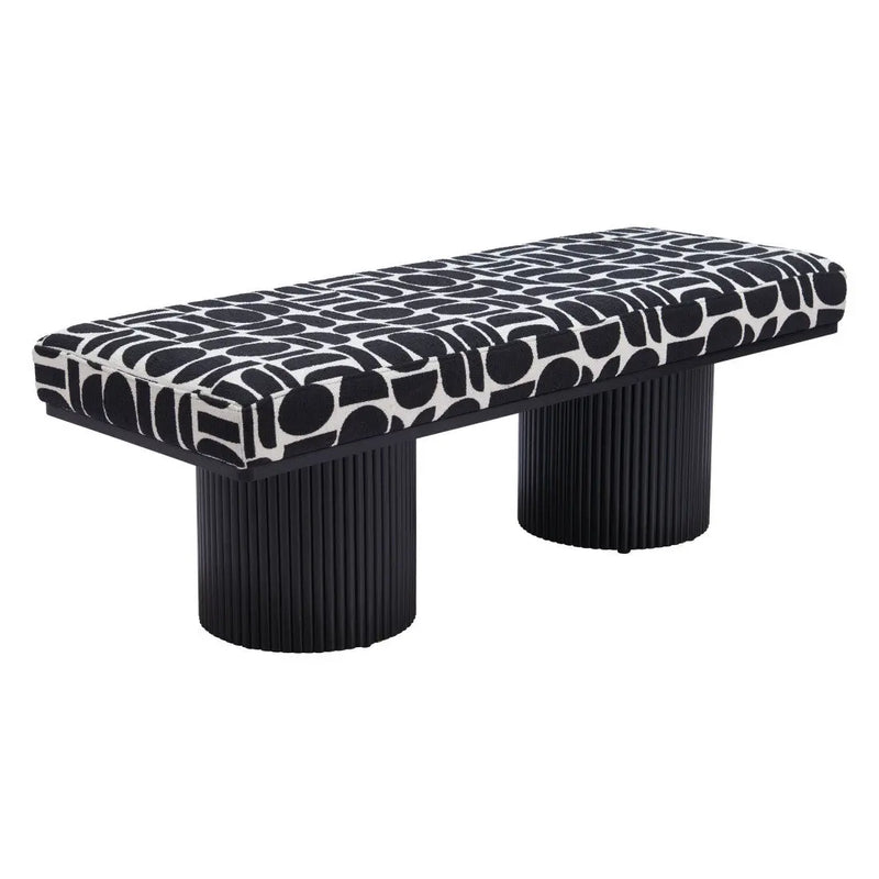 49" White and Black Fabric and Solid Wood Upholstered Bench Homeroots Living Room
