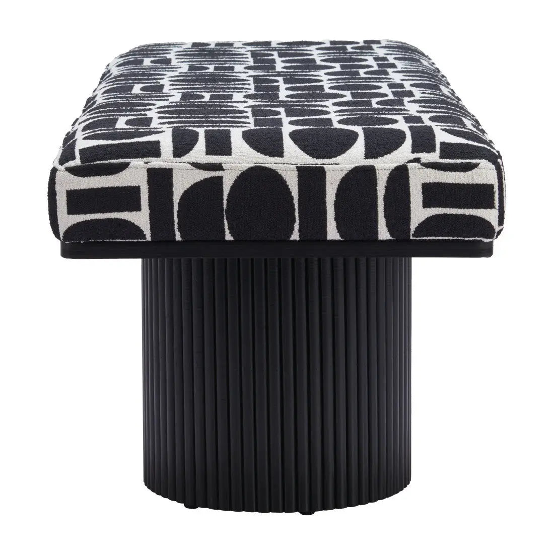 49" White and Black Fabric and Solid Wood Upholstered Bench Homeroots Living Room