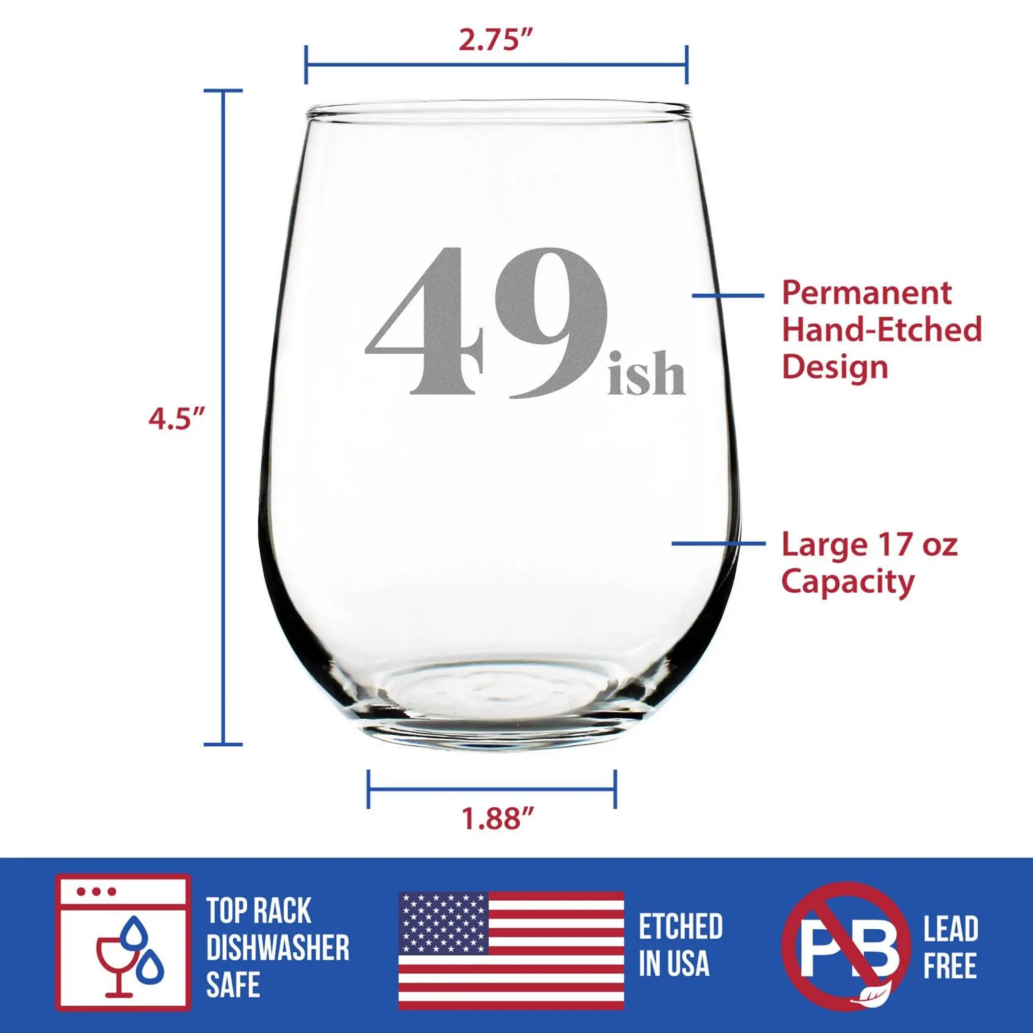 49ish Stemless Wine Glass - 50th Birthday Gifts and Decor Bevvee