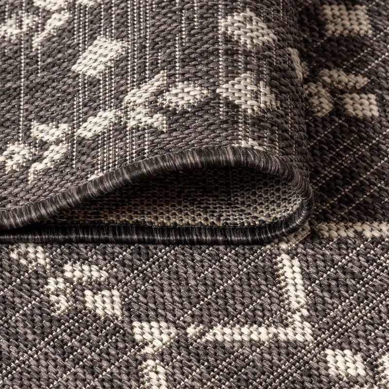 4' Black And Gray Square Trellis Indoor Outdoor Area Rug Homeroots Outdoor