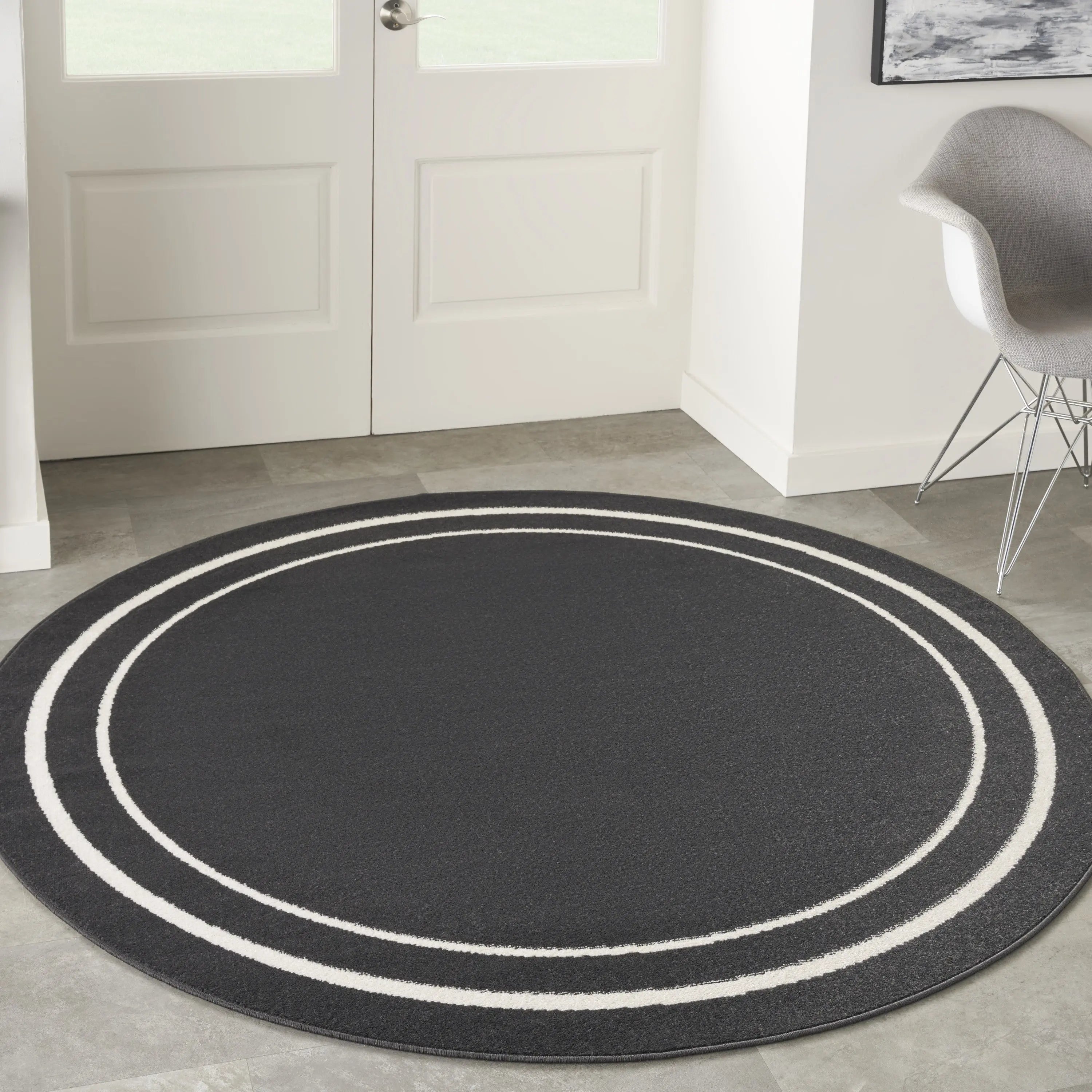 4' Black And Ivory Round Indoor Outdoor Area Rug Homeroots Outdoor