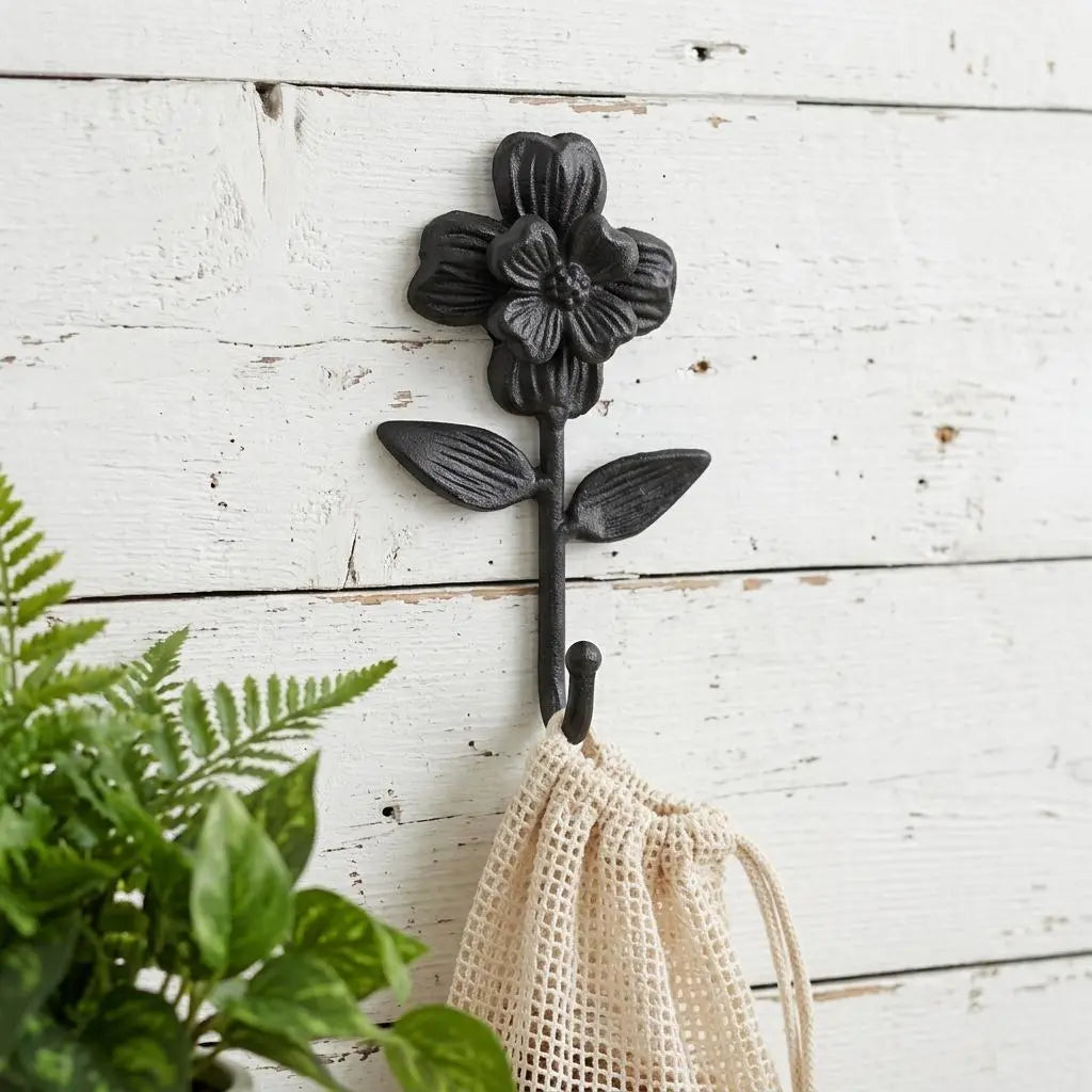 4" Black Cast Iron Flower Wall Hook Homeroots Organization