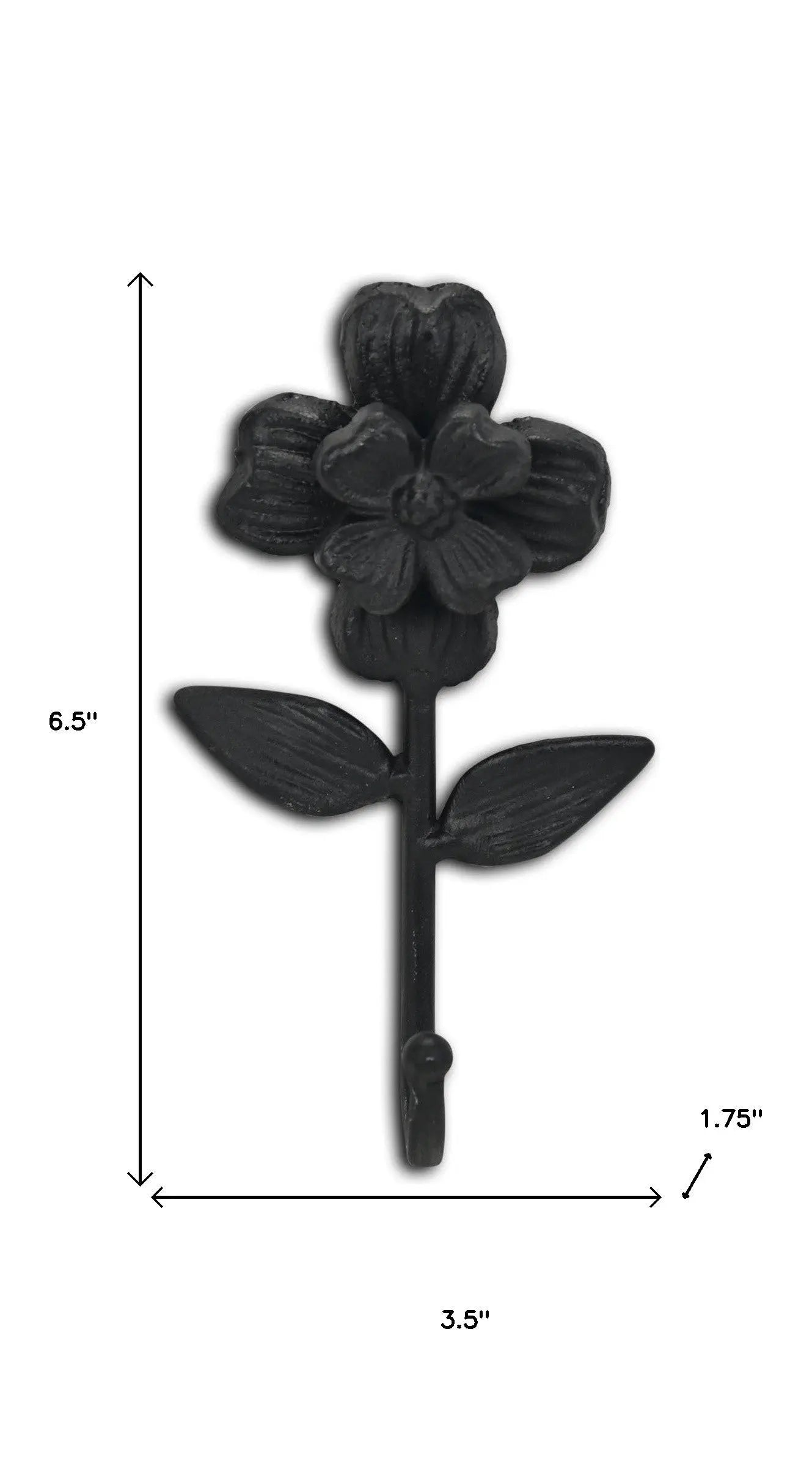 4" Black Cast Iron Flower Wall Hook Homeroots Organization