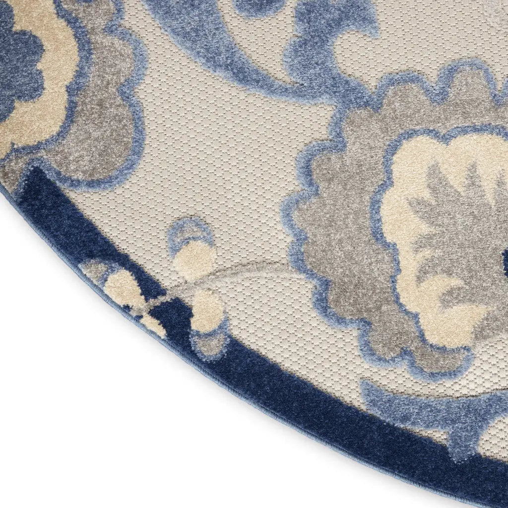 4' Blue And Gray Round Floral Indoor Outdoor Area Rug Homeroots Outdoor