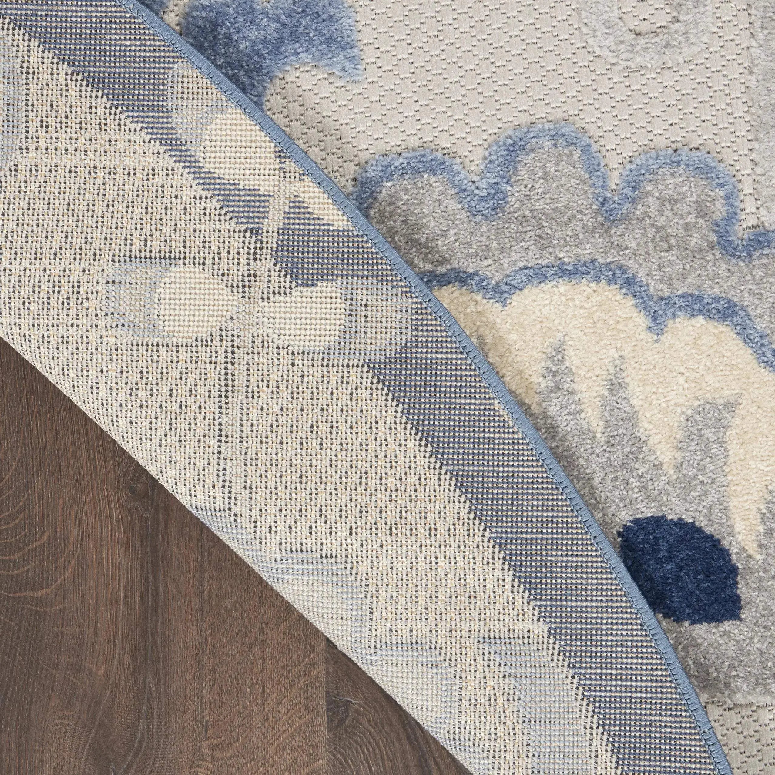 4' Blue And Gray Round Floral Indoor Outdoor Area Rug Homeroots Outdoor