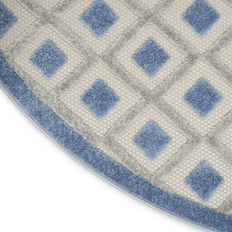 4' Blue And Gray Round Geometric Indoor Outdoor Area Rug Homeroots Outdoor