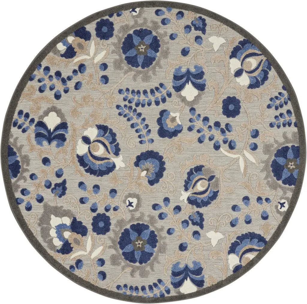 4' Blue And Gray Round Indoor Outdoor Area Rug - GreatEagleInc