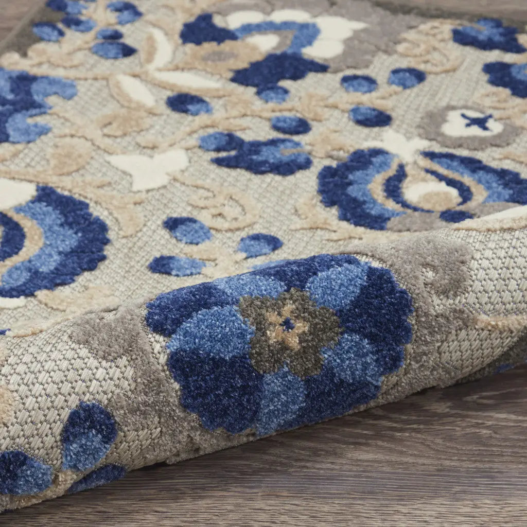 4' Blue And Gray Round Indoor Outdoor Area Rug - GreatEagleInc