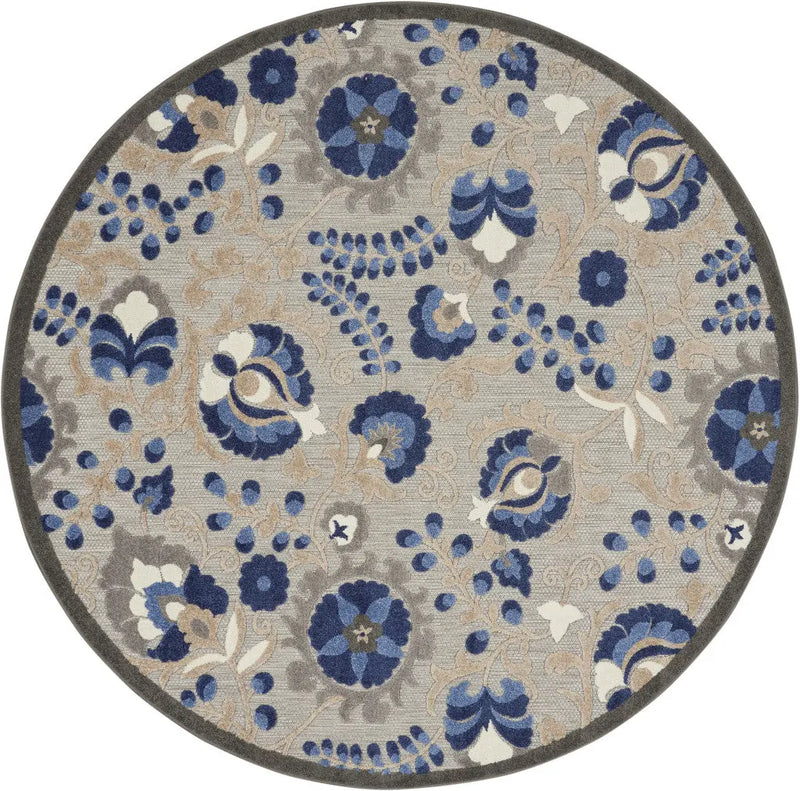 4' Blue And Gray Round Indoor Outdoor Area Rug - GreatEagleInc