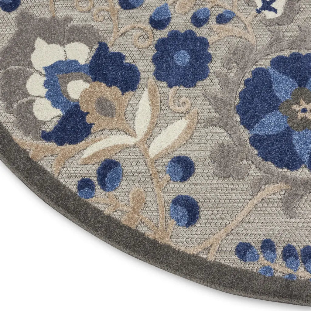 4' Blue And Gray Round Indoor Outdoor Area Rug - GreatEagleInc