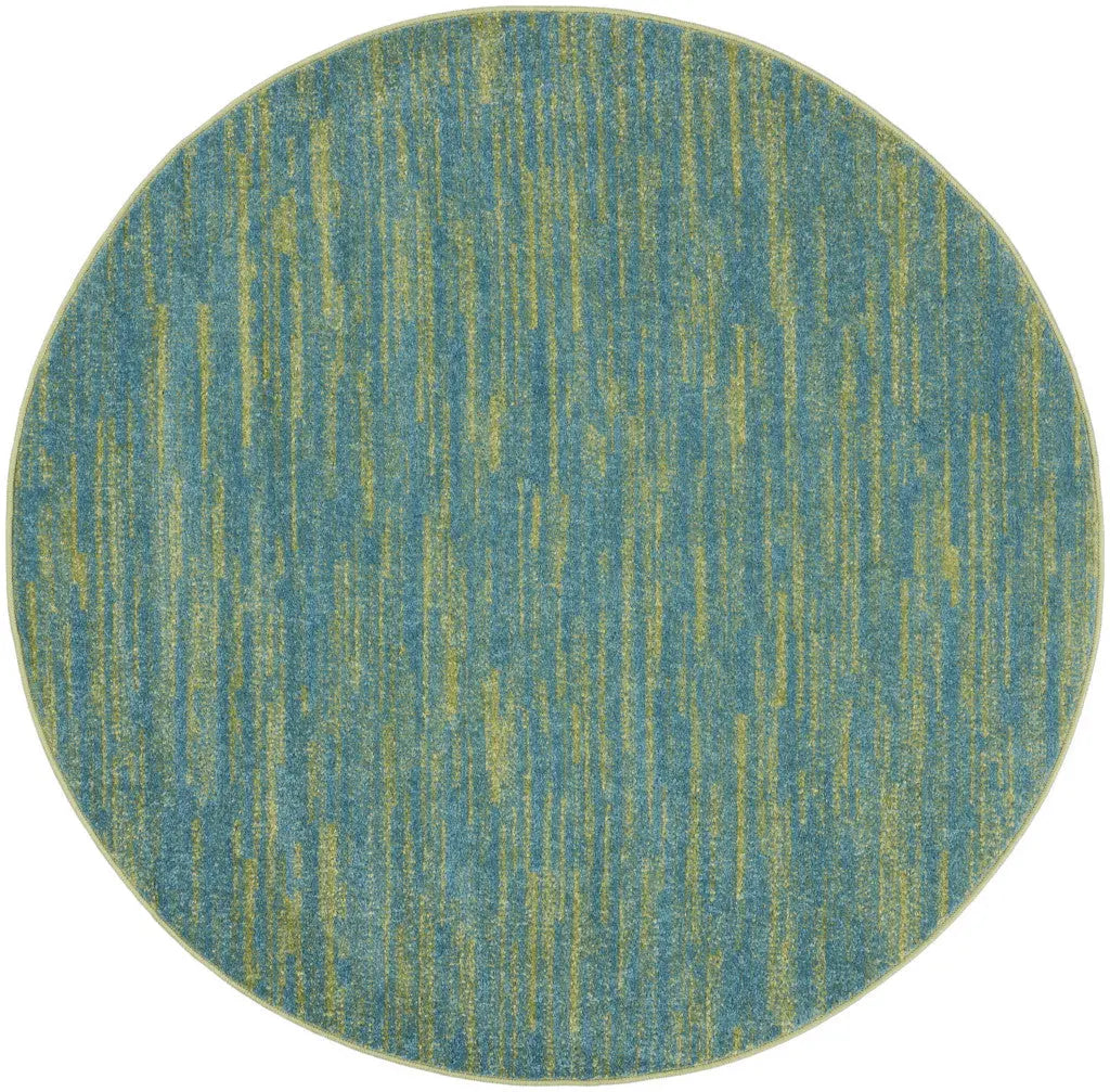 4' Blue And Green Round Indoor Outdoor Area Rug - GreatEagleInc