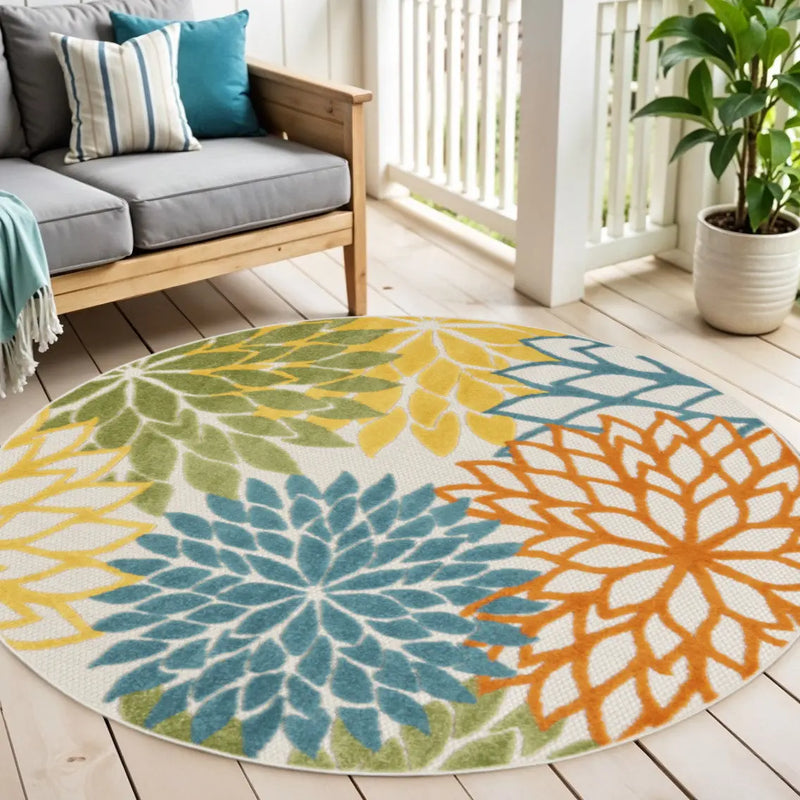 4' Blue And Yellow Round Indoor Outdoor Area Rug - GreatEagleInc