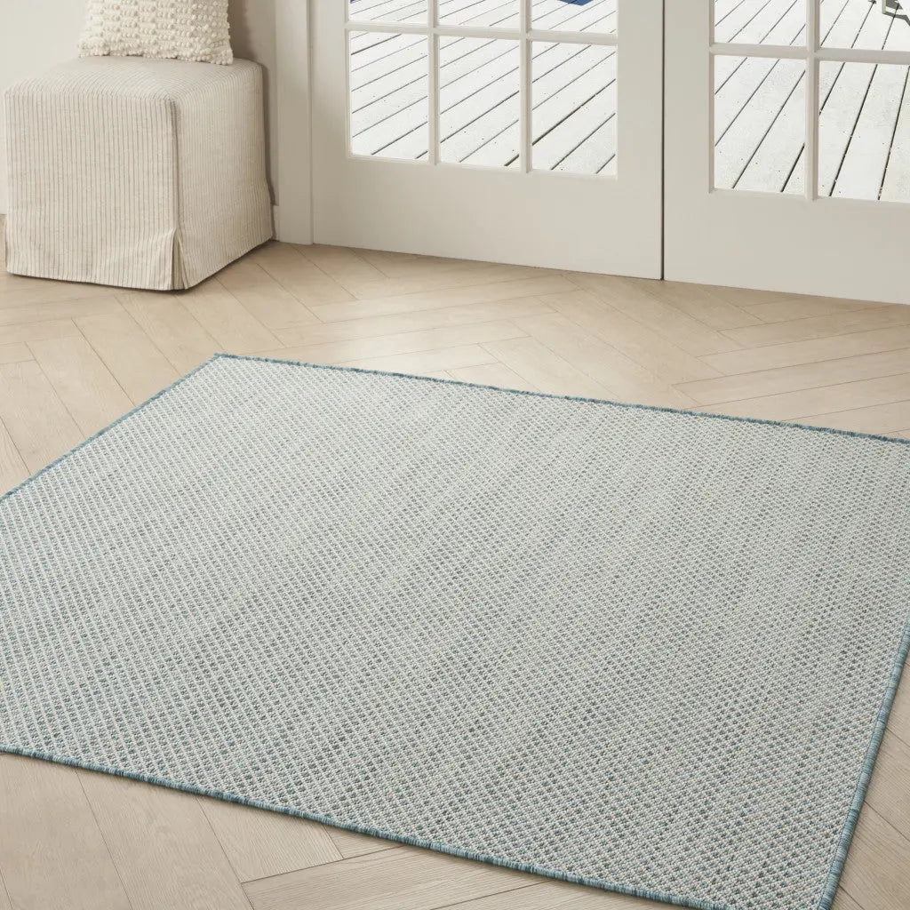 4' Blue Square Geometric Power Loom Area Rug Homeroots Outdoor