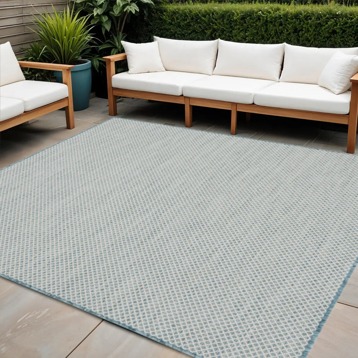 4' Blue Square Geometric Power Loom Area Rug Homeroots Outdoor