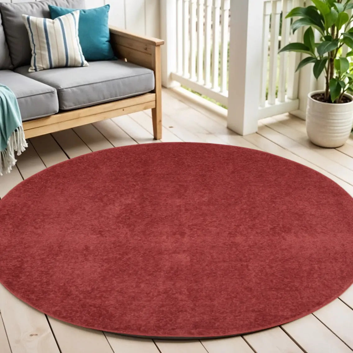4' Brick Red Round Indoor Outdoor Area Rug - GreatEagleInc