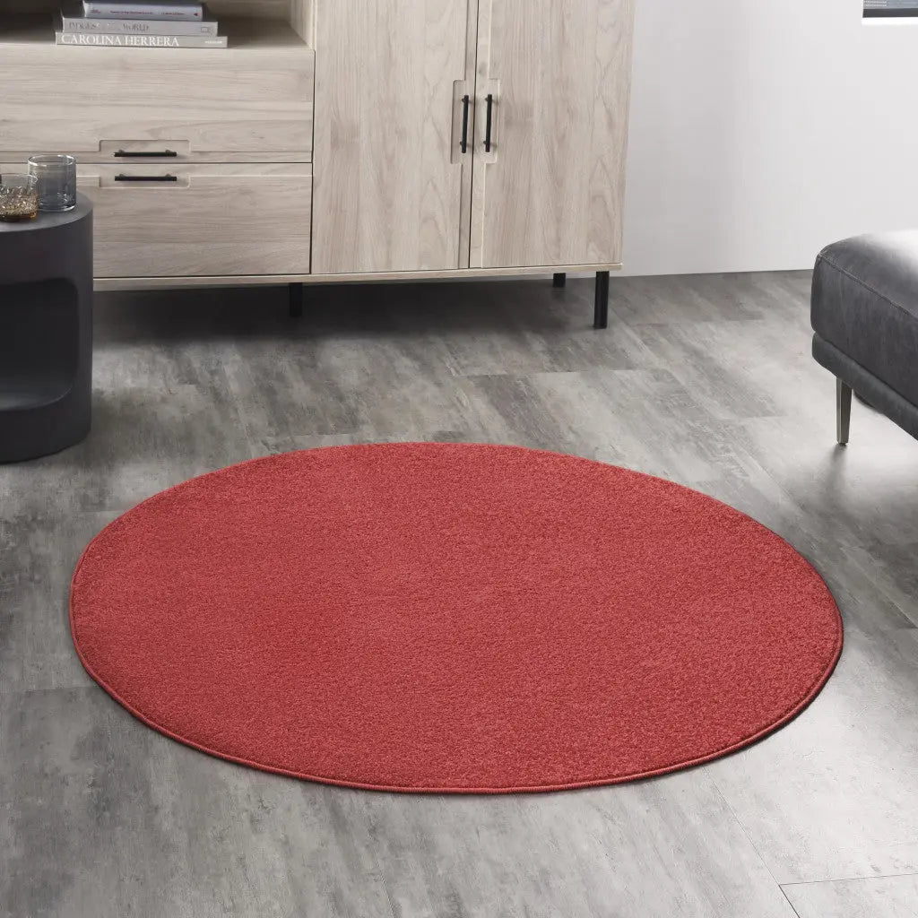 4' Brick Red Round Indoor Outdoor Area Rug - GreatEagleInc