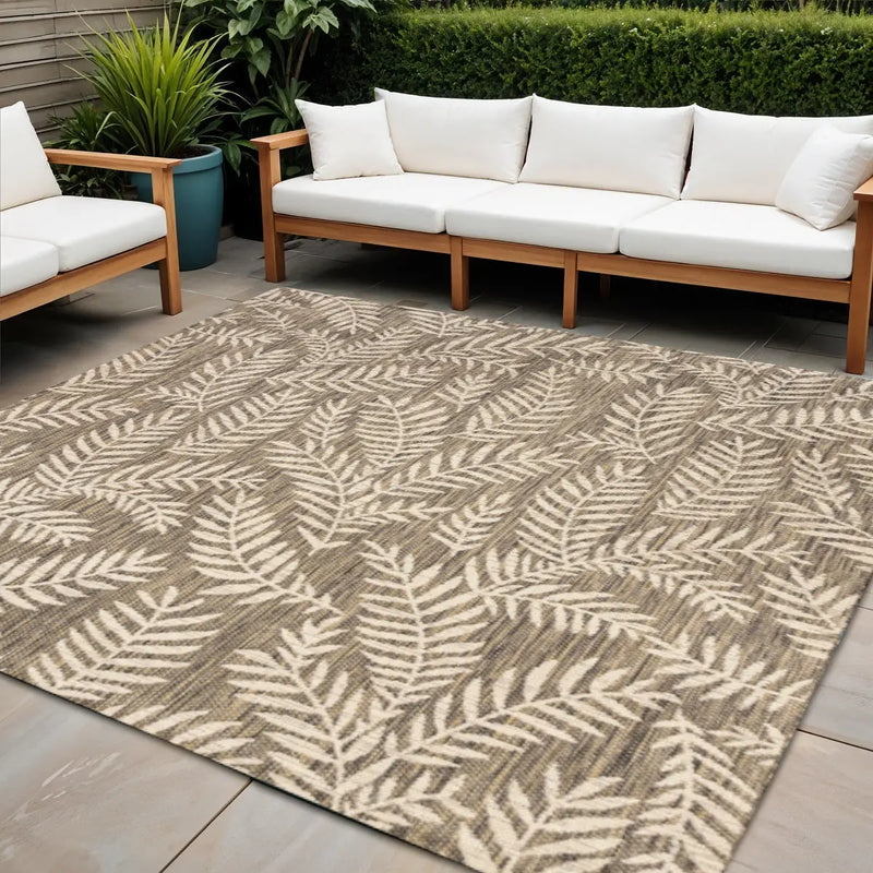 4' Brown And Beige Square Floral Indoor Outdoor Area Rug Homeroots Outdoor