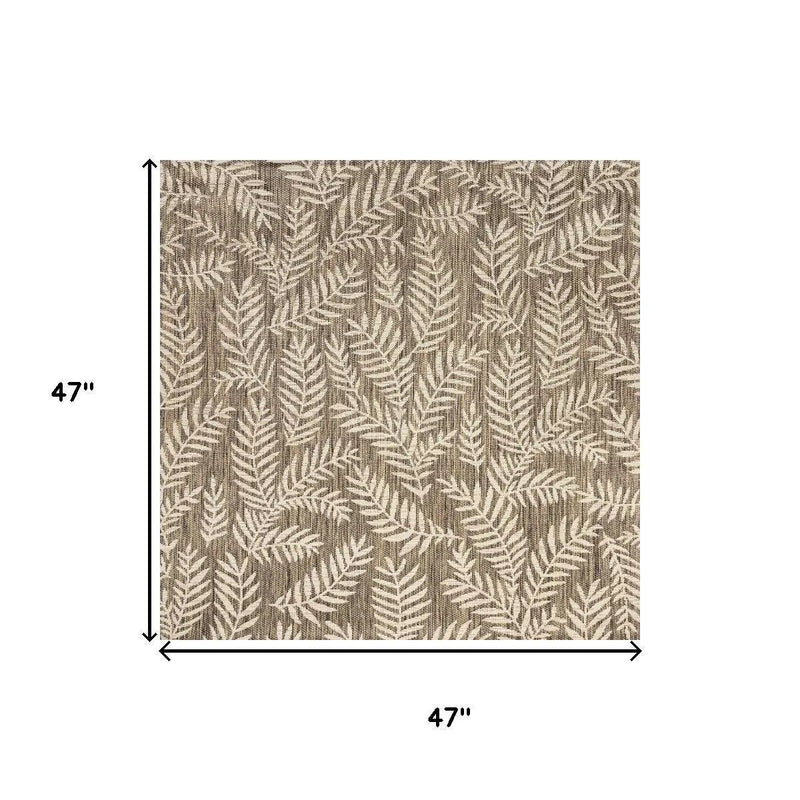4' Brown And Beige Square Floral Indoor Outdoor Area Rug Homeroots Outdoor