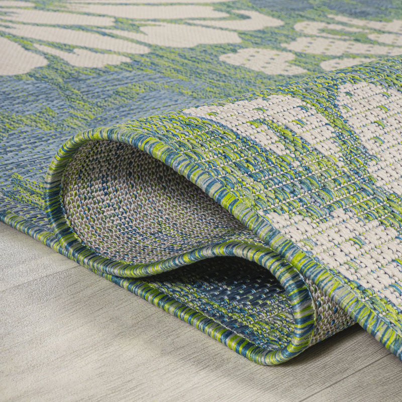 4' Cream And Green Square Floral Indoor Outdoor Area Rug Homeroots Outdoor