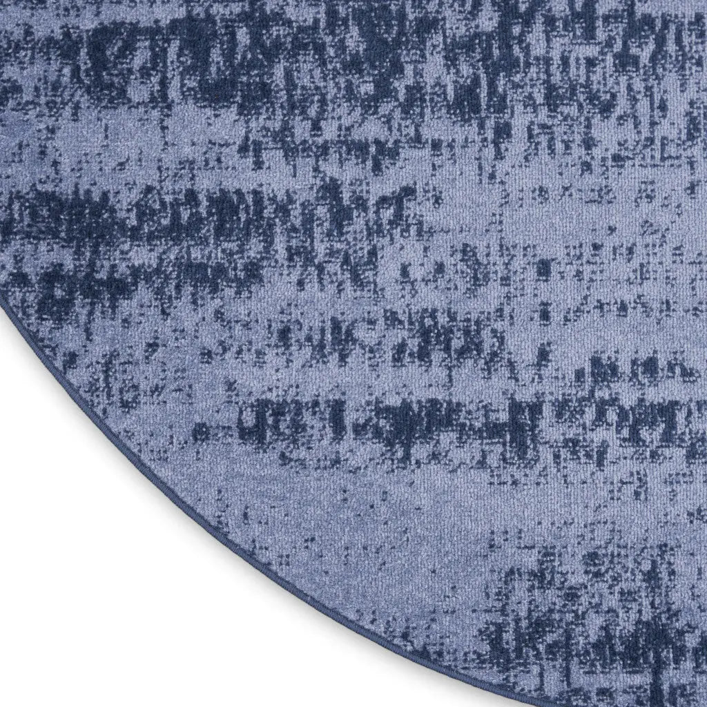 4' Denim Blue And Navy Blue Round Abstract Indoor Outdoor Area Rug Homeroots Outdoor