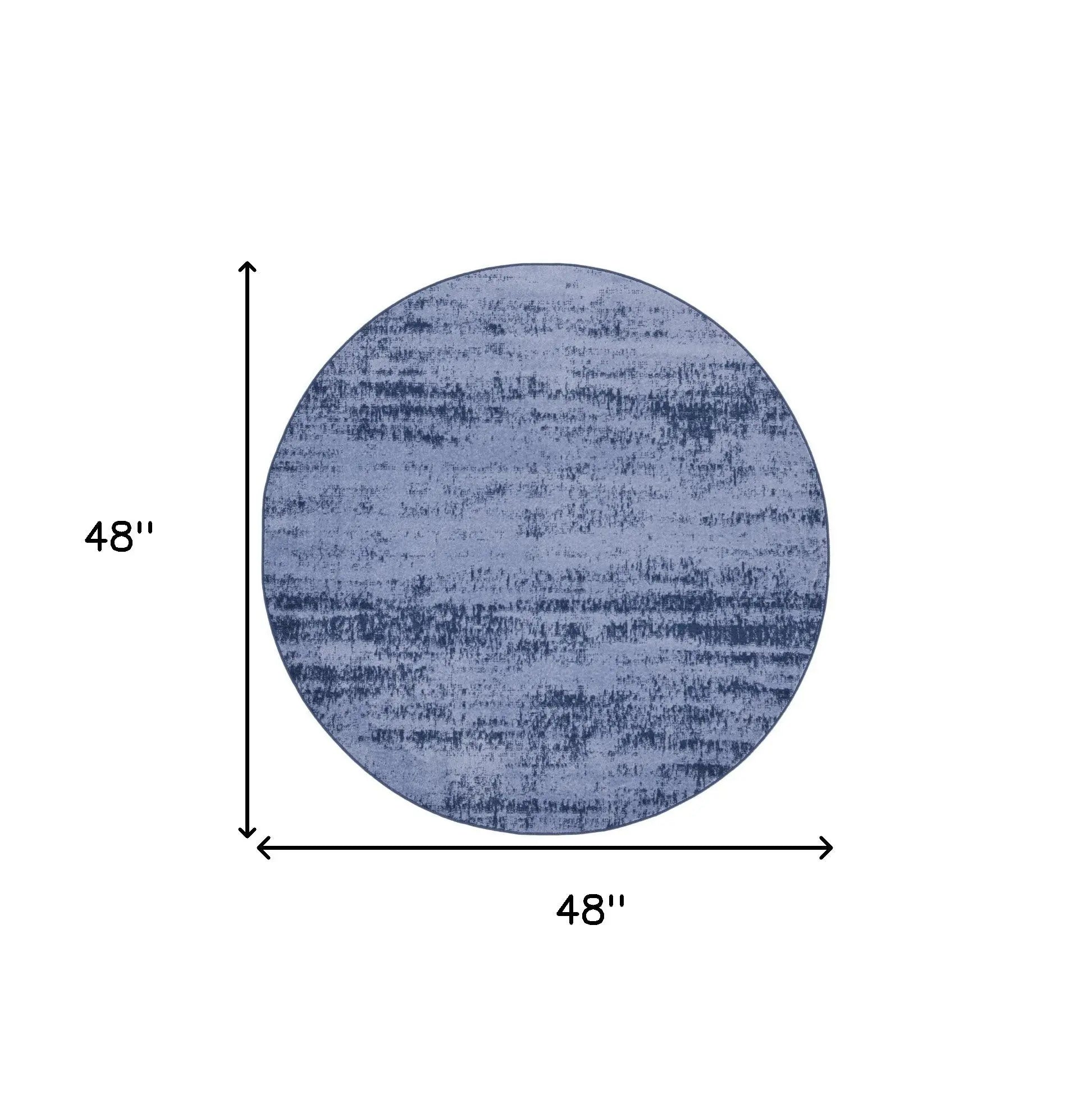 4' Denim Blue And Navy Blue Round Abstract Indoor Outdoor Area Rug Homeroots Outdoor