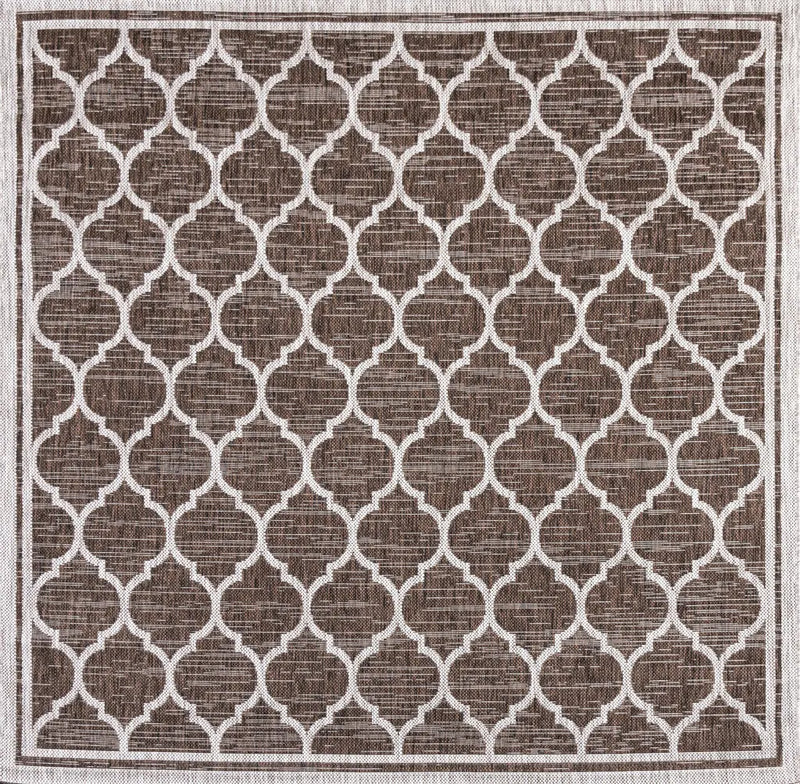 4' Espresso And Taupe Square Geometric Indoor Outdoor Area Rug Homeroots Outdoor